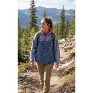 Lands End Regular Heritage Fleece Snap Neck Pullover 1X Cabincore Gorpcore Blue